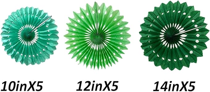 15pcs 10'' 12'' 14'' Paper Fans Decorations Green Theme Party Decor Round - Image 3
