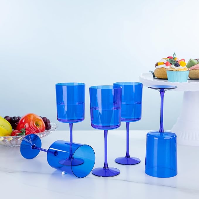 Ciaell 6 Pack Blue 10 Oz Plastic Wine Glasses - Image 6