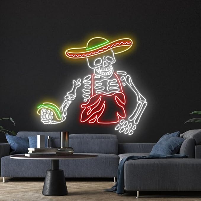 Mexican Skeleton Taco Led Sign, Mexican Skeleton Tacos Neon Sign, Wall Decor - Image 2