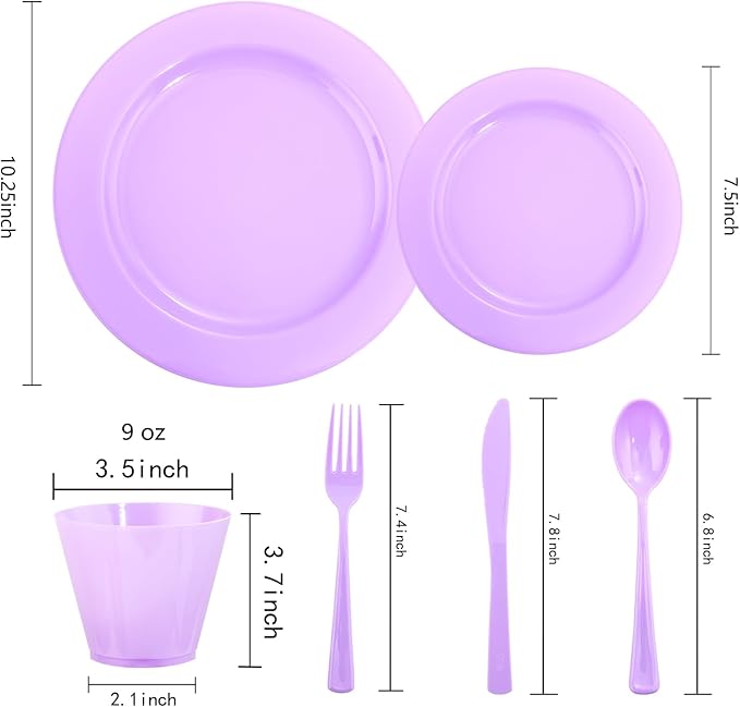 KIRE 150 PCS Purple Plastic Plates - Image 2