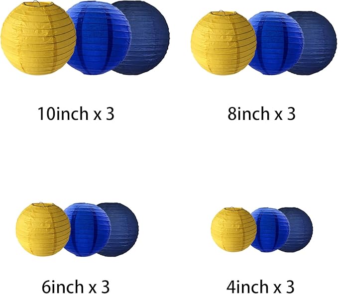 Blue Yellow Paper Lanterns Decorative, Chinese/Japanese Hanging Round Paper - Image 2
