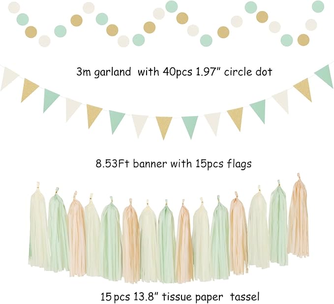 Sage-Green Beige Champagne-Gold Party-Decorations - Image 3