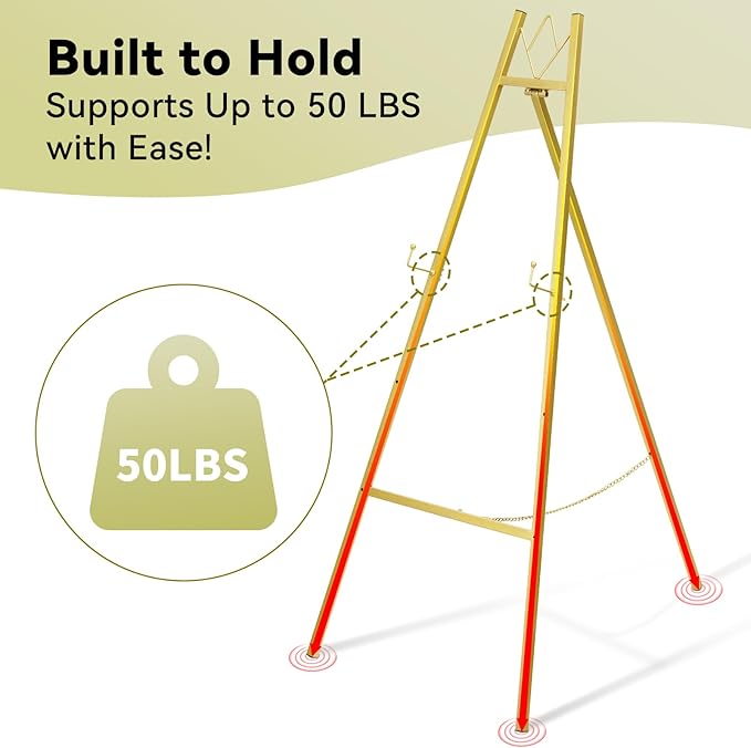 GRENTY 46.7" Gold Easel Stand for Wedding Signs – No Assembly Needed, Heavy - Image 7