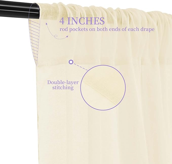 6 Panels Ivory Ceiling Drapes for Wedding, 5ftx40ft Cheesecloth Sheer Fabric - Image 3