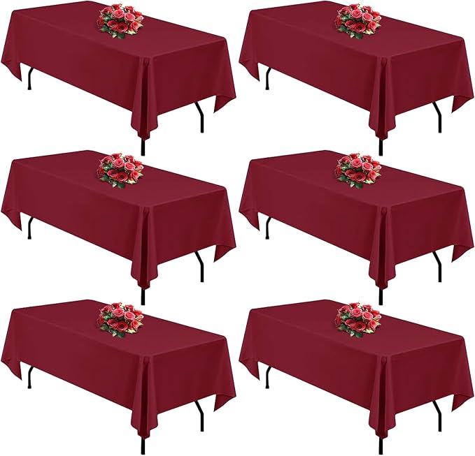 Burgundy 6 Pack Polyester Table Cloth 60 x 102 Inch, Rectangle Tablecloths by TableClothAndTableRunner