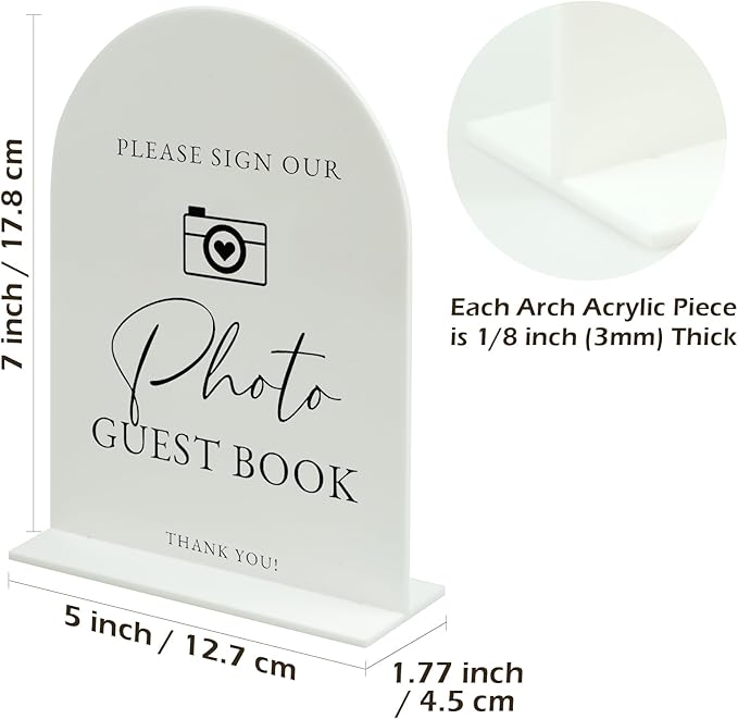 Acrylic Photo Guestbook with Stand- 5"x7" White Arched Wedding Sign and Base - Image 2