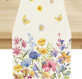 Flower Table Runner, Colorful Watercolor Pink Flower Plants Nature Butterfly by ShiTingYu