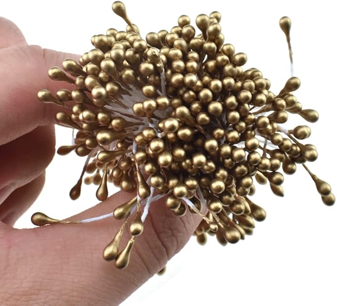 HAHIYO 700pcs 3mm Gold Pearl Double Heads Flower Pistil Hand-Made Artificial - Image 4