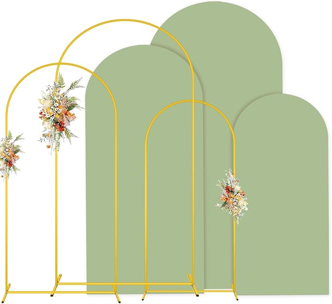 MODFUNS Arch Backdrop Stand and Cover Set Gold Wedding Arch Frame 4&5&6ft Sage by MODFUNS