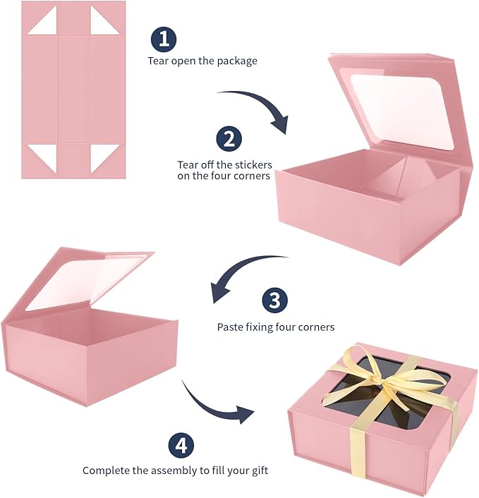 Pink Gift Boxes with Window, 7.5"x7.5"x3.1" Bridesmaid Boxe - Image 5