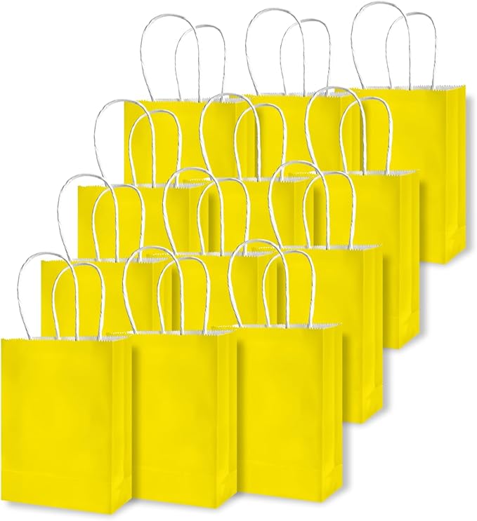 qiqee 50-Packs Bright Yellow Paper Gift Bags - Image 2