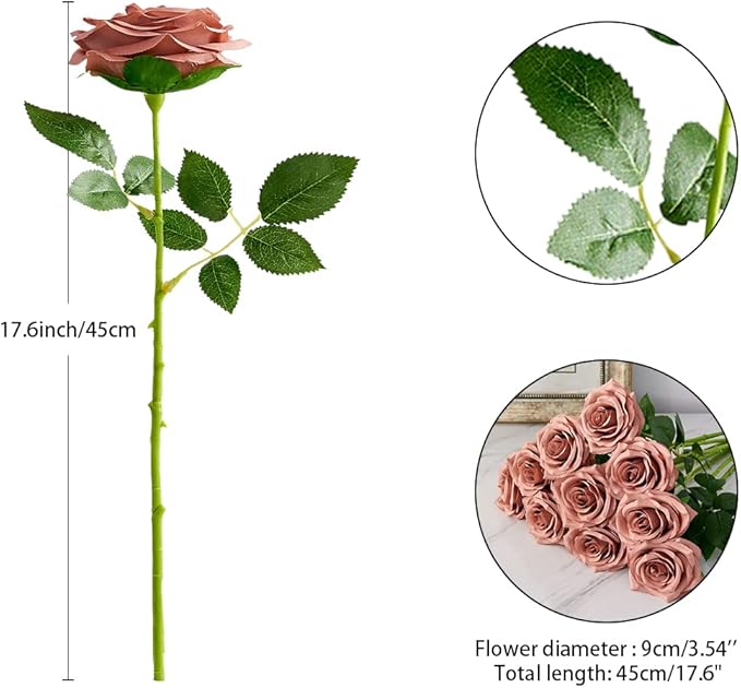 Artificial Rose 10pcs Open Flower Bouquet Faux Rose Stems - Image 4