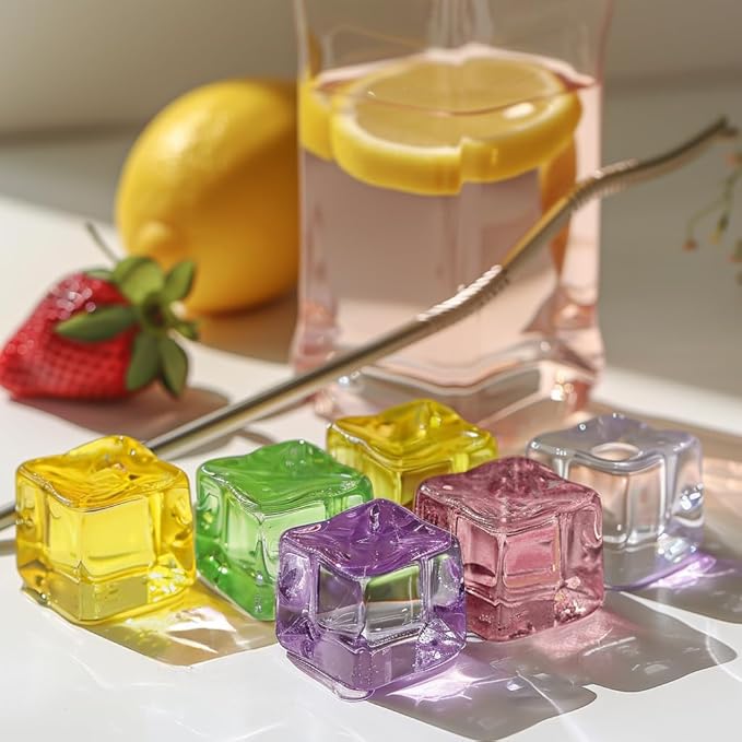 HappyFiller 76 PCS Crystal Square Small Acrylic Ice Cubes Clear Artificial Ice - Image 3