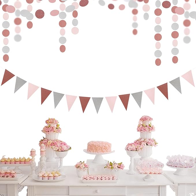 Rose-Gold Pink Silver Party Decorations - 52Ft Paper Streamer Women Girls Happy - Image 6