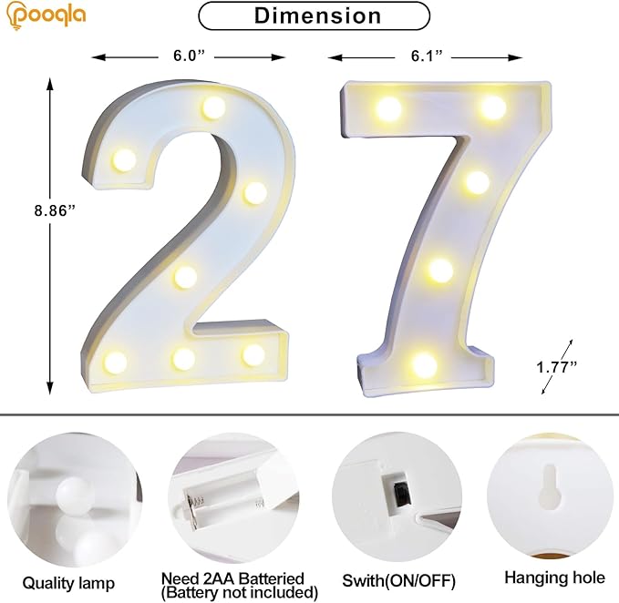 Pooqla Decorative LED Light Up Number Letters, Battery Operated - Image 4