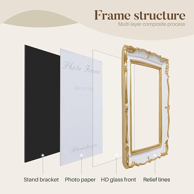 Cuspin Vintage Picture Frame 5x7 Gold Frames, Ornate White and Gold Textured - Image 6