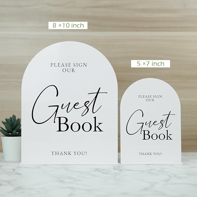 White Arch Acrylic Wedding Sign- 5"x7" Guest Book Sign and Base, 1/8" Thick | - Image 7