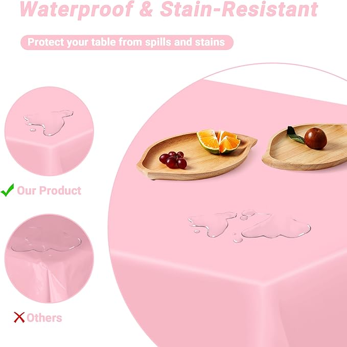 4 PCS Plastic Table Cloth Disposable, 54 x 108 Inches Pink Tablecloth, Plastic - Image 3