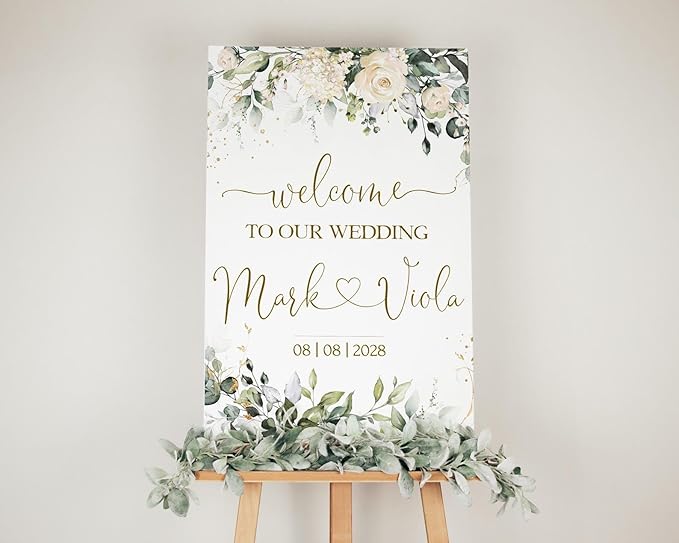 Welcome Wedding Sign Personalized, Minimalist Ivory Floral Wedding Sign - Image 3
