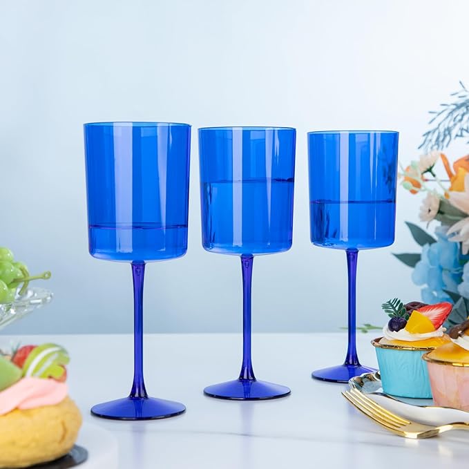 Ciaell 6 Pack Blue 10 Oz Plastic Wine Glasses - Image 4