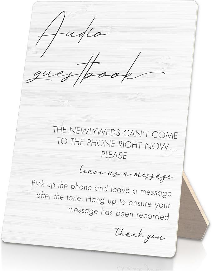 Audio Guestbook Sign, Wedding Guestbook Wooden Sign Stand 5x7inch, Message by Unknown