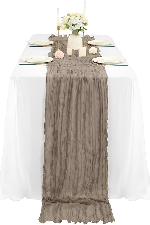 12Pcs Khaki Cheesecloth Table Runner 120 Inch10FT Nude Rustic Boho Cheesecloth - Image 3