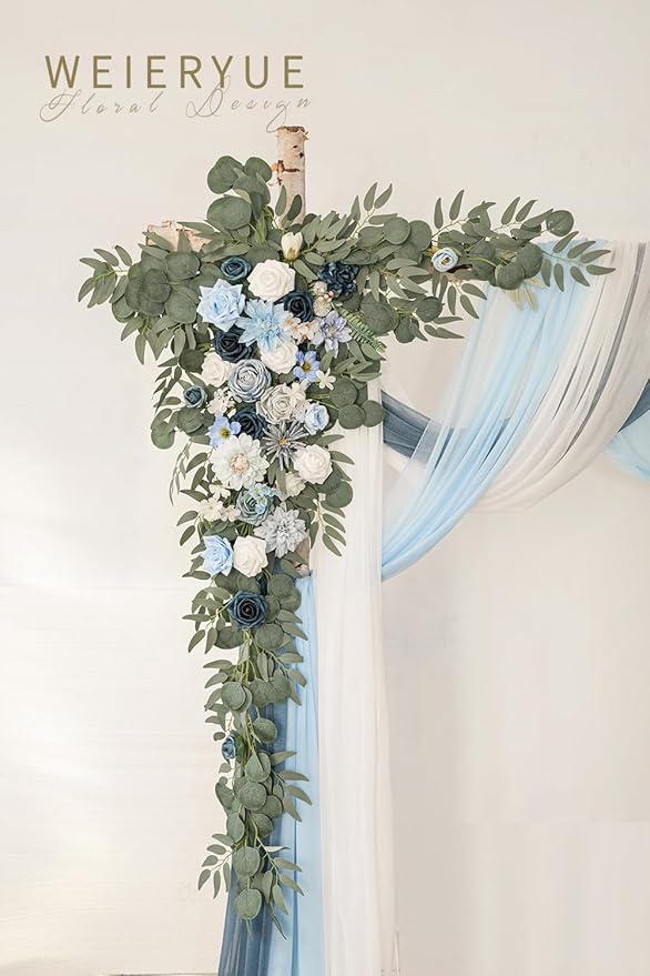 Deluxe Blue Artificial Wedding Arch Flowers - Image 3