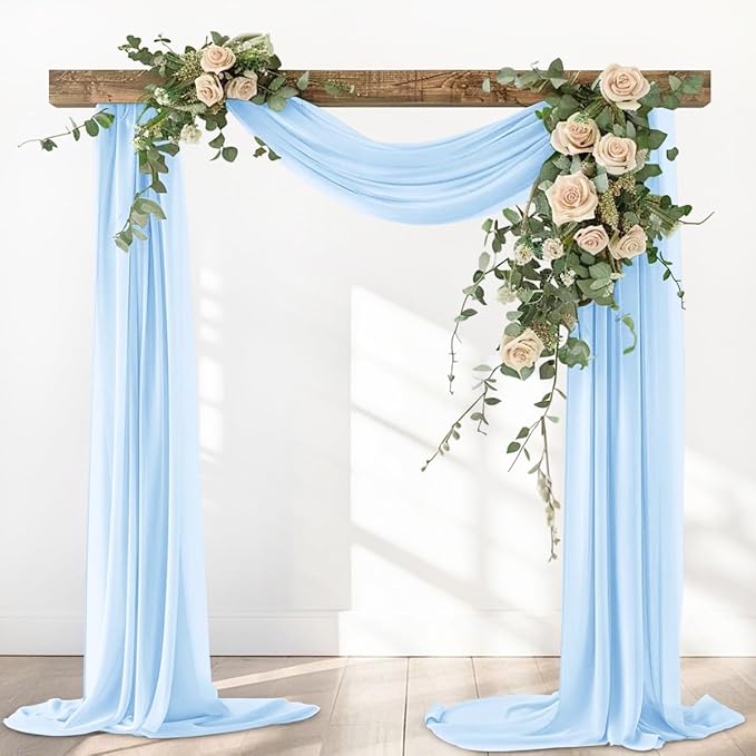 Light Blue Elegant Arch Draping Fabric 2 Panels Outdoor 29" × 20Ft Sheer by Santaben