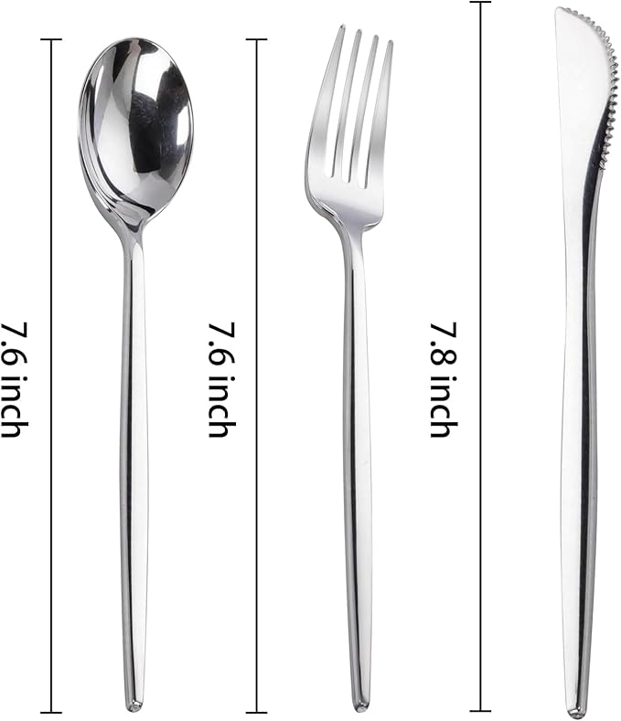 PULOTE 300PCS Silver Plastic Silverware Disposable - Image 2