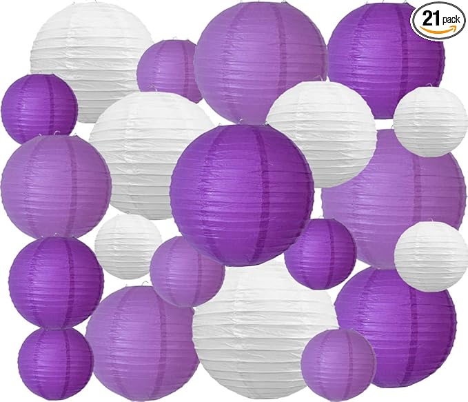 BEISHIDA 21 Pcs Lavender Purple White Round Paper Lanterns Decorative Hanging by Beishida