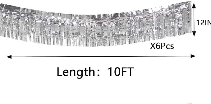 We Moment 6 Pack 10 Feet Silver Foil Fringe Garland Metallic Tinsel Banner Wall - Image 2
