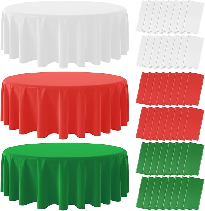 48 Pack Christmas Round Disposable Tablecloth, Italy Theme Table Covers by MASHAN