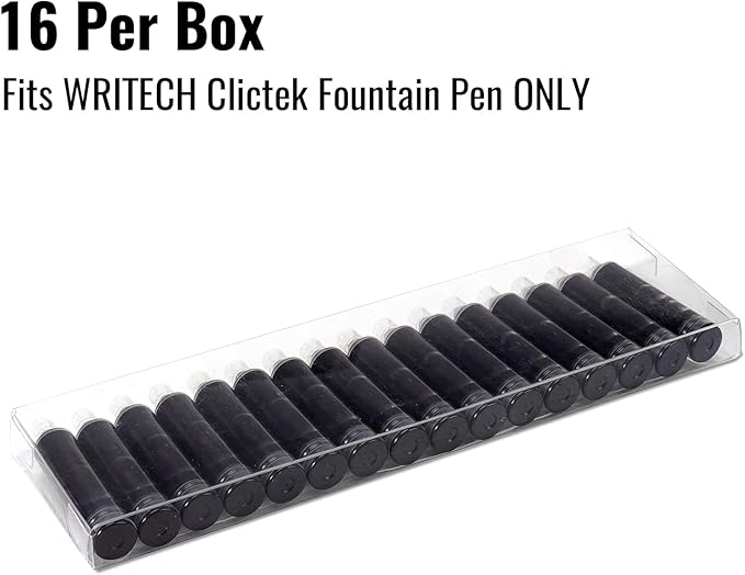 WRITECH Black Ink Cartridge Set: 16 Ink Cartridges Clictek Fountain Pens - Image 3