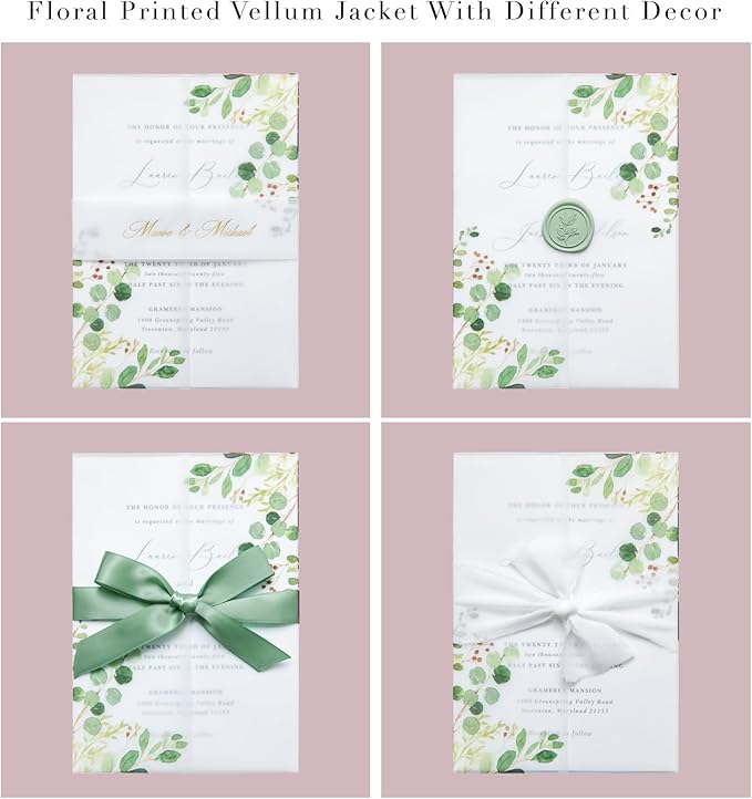 PONATIA 50 PCS Vellum Jackets for 5x7 Invitation Cards- 135GSM Green Eucalyptus - Image 3