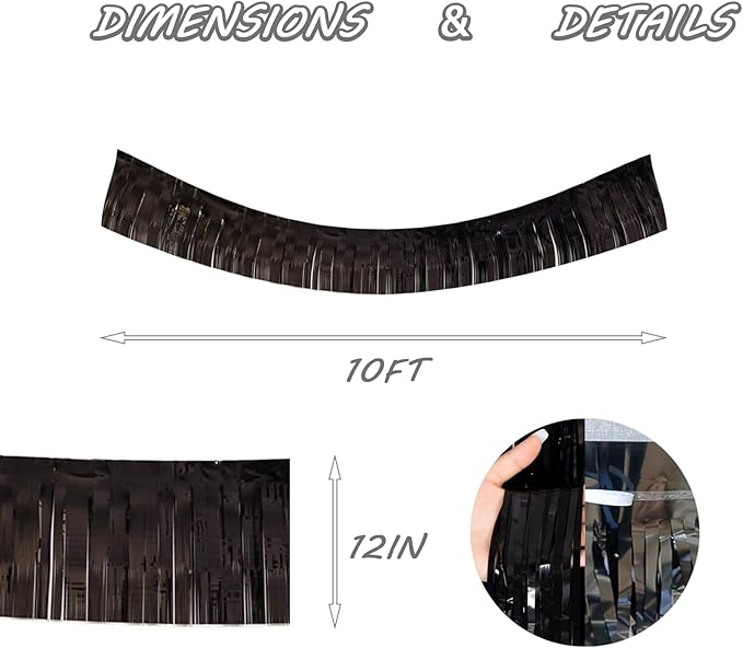 Black Foil Fringe Garland 10FT 2packs, Metallic Foil Tinsel Fringe Banners - Image 2