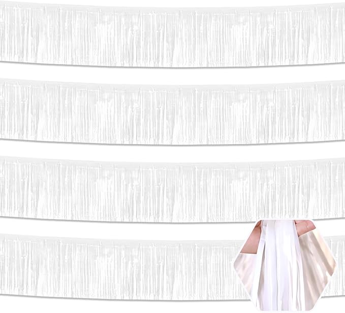 4 Pack 10 Feet White Foil Fringe Garland Metallic Tinsel Streamers Banner Wall by Ferwzsr