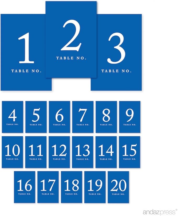 Andaz Press Royal Blue Table Numbers 1-20, 4x6-Inches by AndazPress