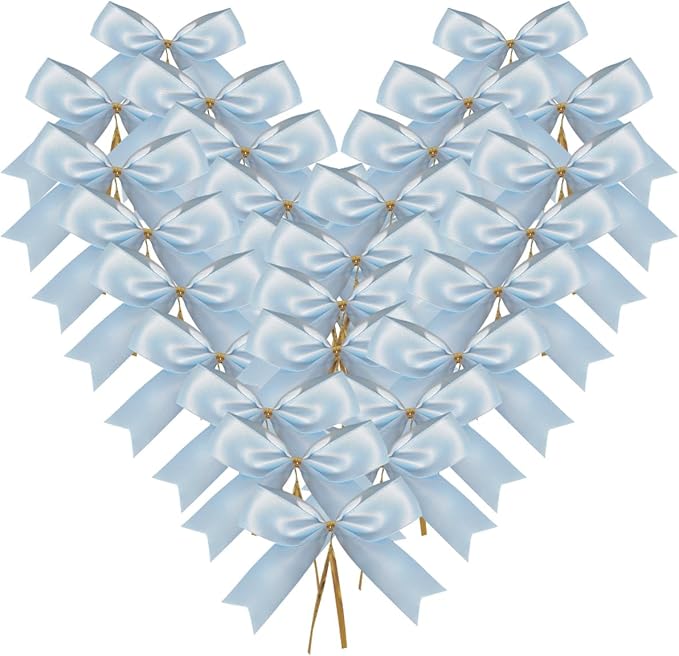 50pcs 3.5" Light Blue Satin Ribbon Bows Twist Ties Bows Wine Bows Tie by Micomon