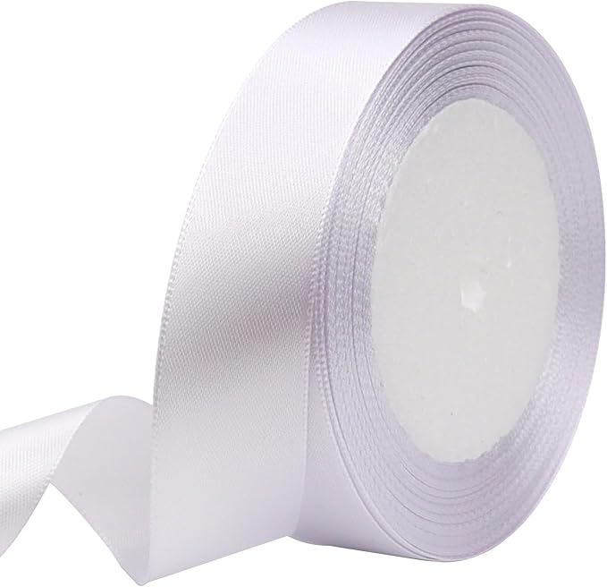 White Solid Satin Ribbon 1 Inch 25 Yards Solid Polyester Fabric Ribbon by Riunbb