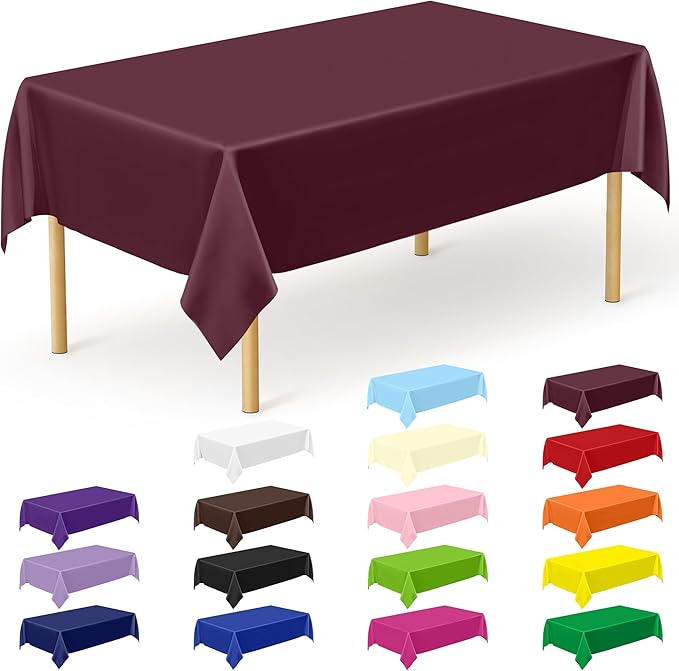 QZYL 12 PCS Wine Plastic Tablecloths, 54 in x 108 in Dinner Table Cloths by QZYL