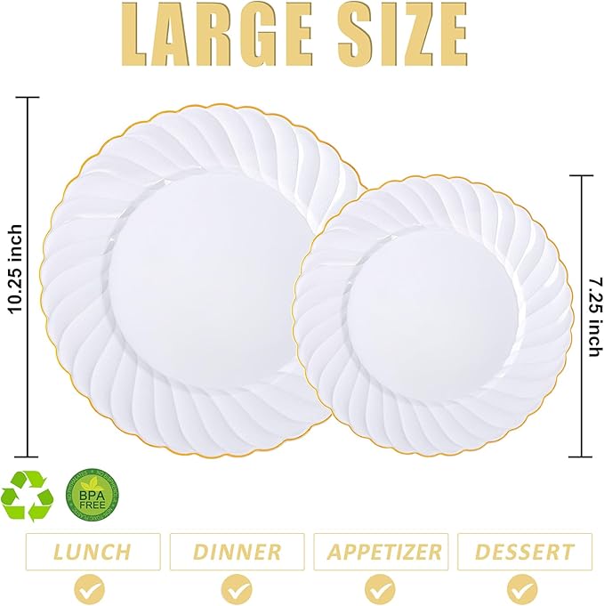 U-QE 60 Pcs White Plastic Plates - Image 4
