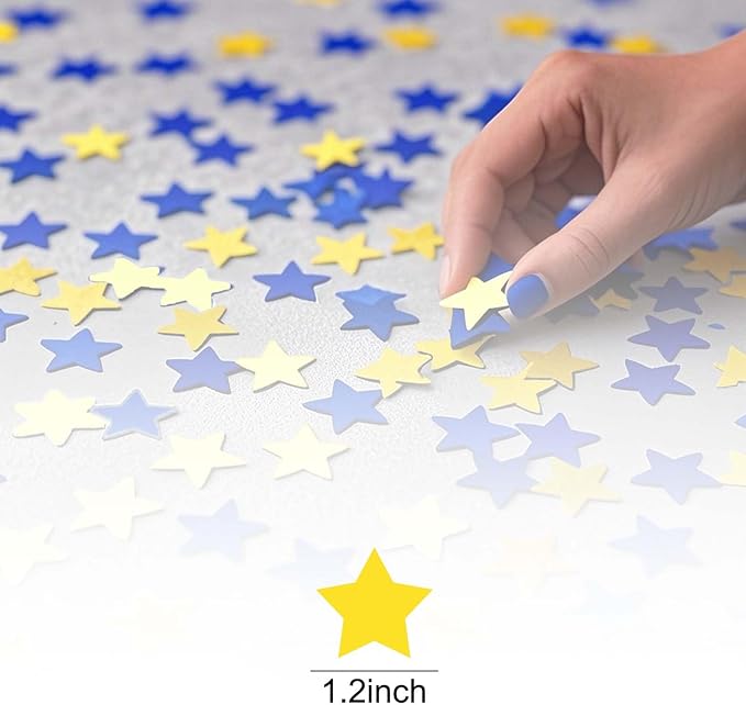 Blue Yellow and Gold Glitter Star Confetti - Image 2