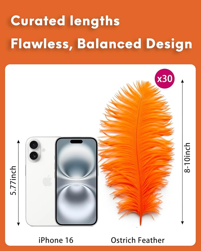 NEWONG 30pcs Orange Ostrich Feathers Natural Bulk 8-10in（20-25cm） Vase Craft - Image 2