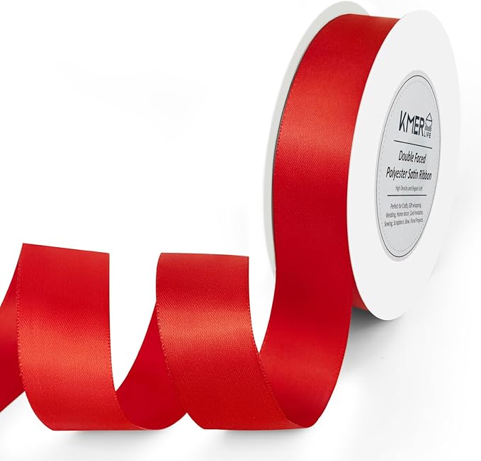 1 inch x 25 Yards Double Faced Red Satin Ribbon, Polyester Ribbon by KMERLIFE