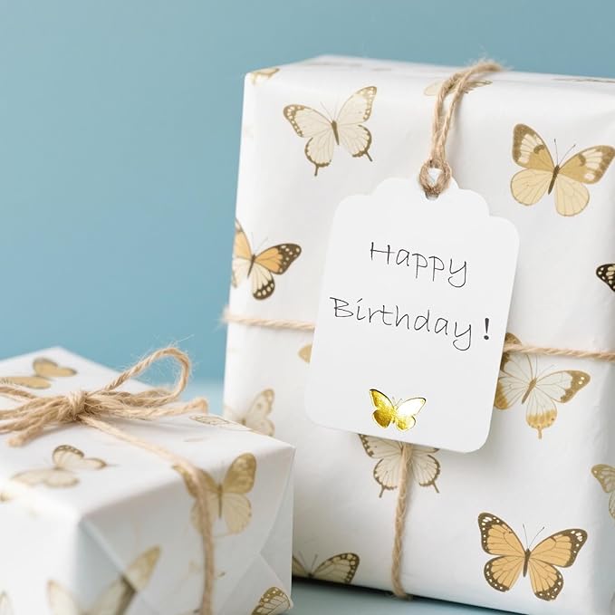 100Pcs Blank Gift Tags with String, Foil Gold Butterfly Large Gift Tags with 65 - Image 3