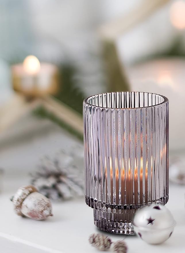 Serene Spaces Living 5in Smoke Ribbed Glass Votive Holder, Decorative - Image 5