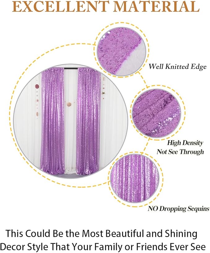 ShinyBeauty Sequin Curtains 2 Panels Sparkling Lavender Glitter Photo Backdrop - Image 5
