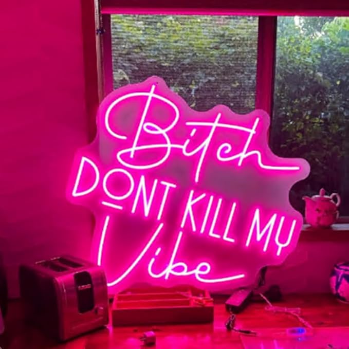 Bitch Don't Kill My Vibe LED Neon Sign Good Vibes Neon Light Home Pink Wall Art - Image 4