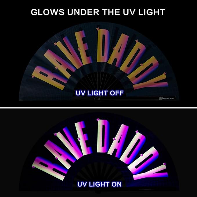 UV Glow Rave Fan, Bamboo Folding Clack Hand Fans Foldable - Image 2