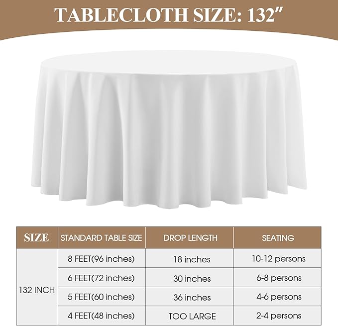 Round Tablecloth 132 Inch 2 Pack White Tablecloths Washable Decorative Linen - Image 6